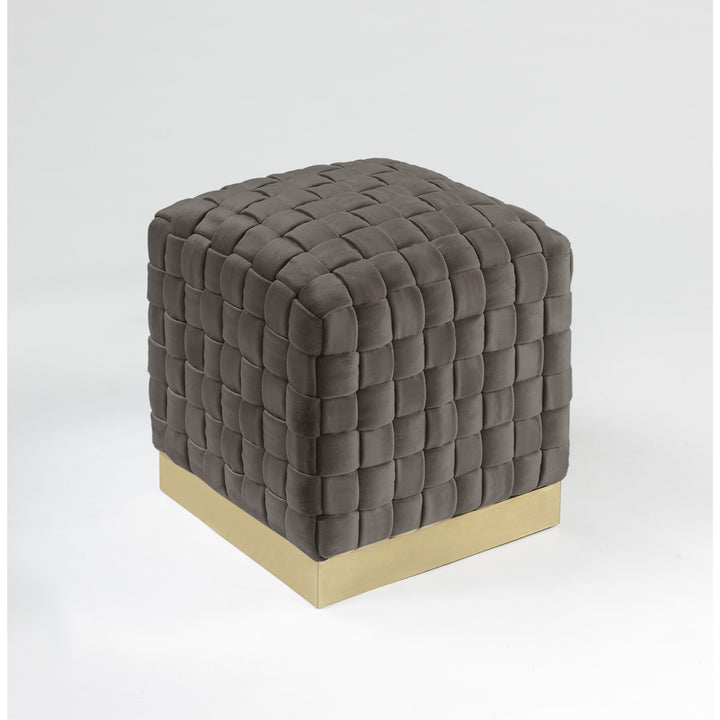 17" Taupe Velvet And Gold Ottoman