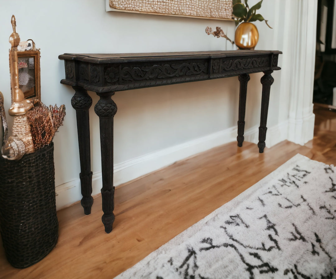 54" Gray Solid Wood Distressed Console Table