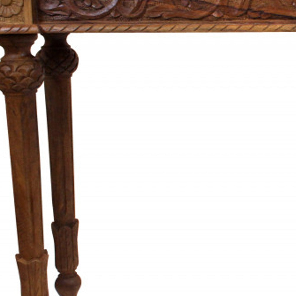 54" Brown Solid Wood Distressed Console Table