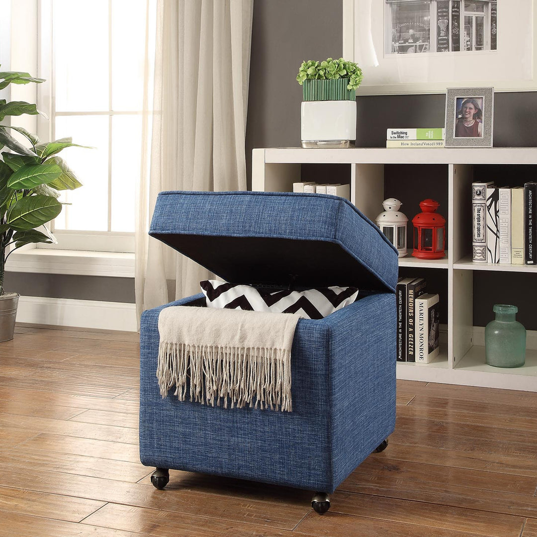 20" Blue Linen And Black Rolling Striped Storage