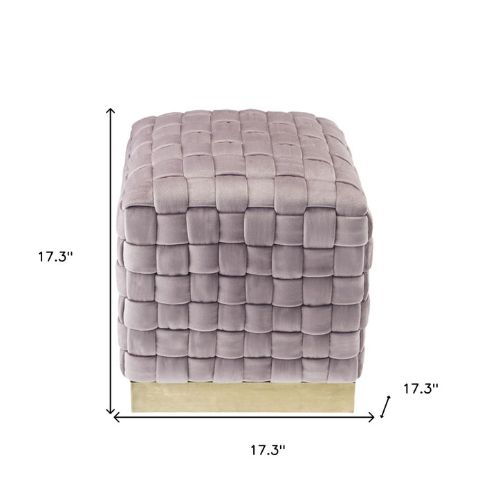 17" Lilac Velvet And Gold Ottoman