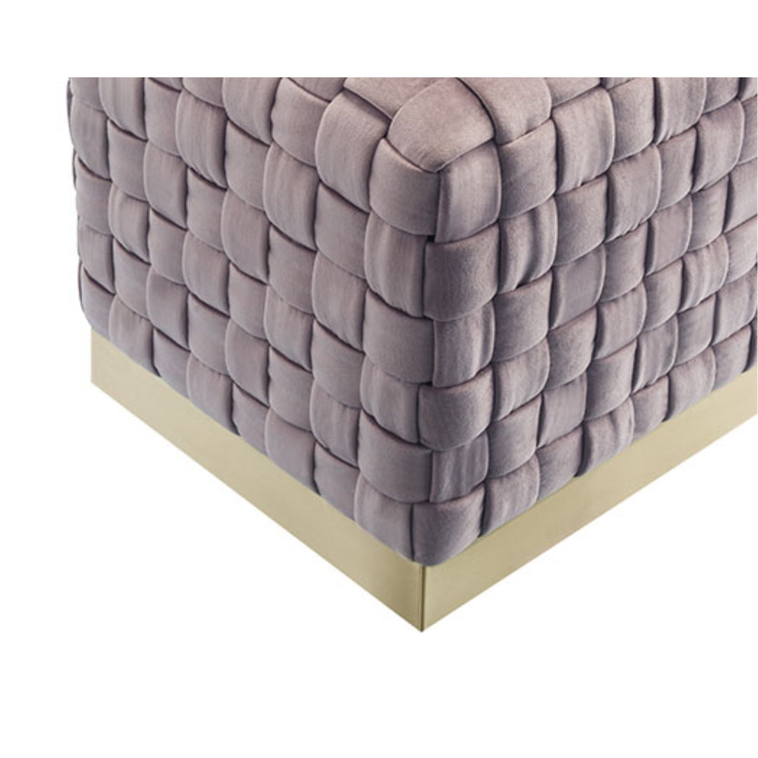 17" Lilac Velvet And Gold Ottoman