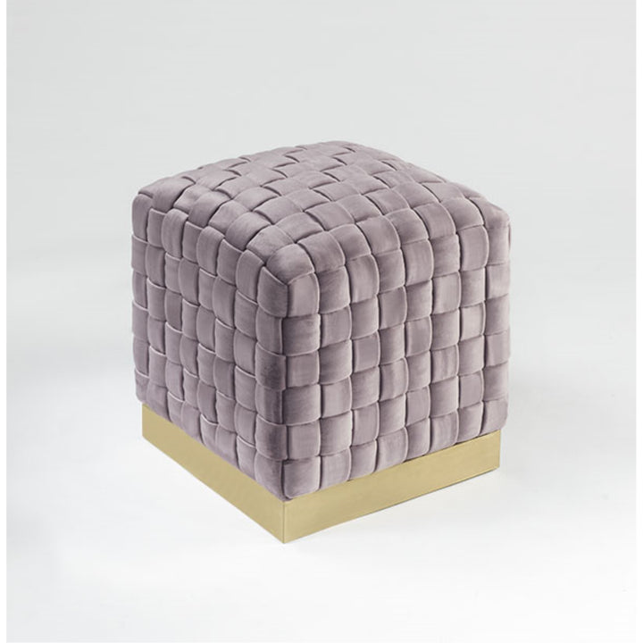 17" Lilac Velvet And Gold Ottoman