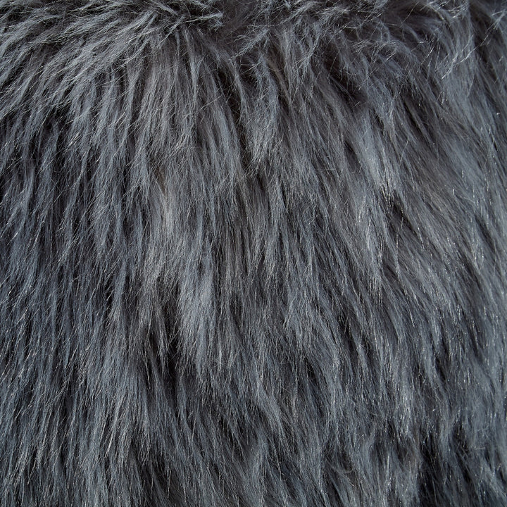 19" Gray Faux Fur And Clear Ottoman