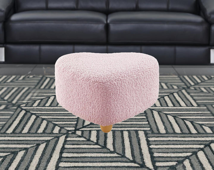 25" Pink Sherpa And Brown Specialty Ottoman