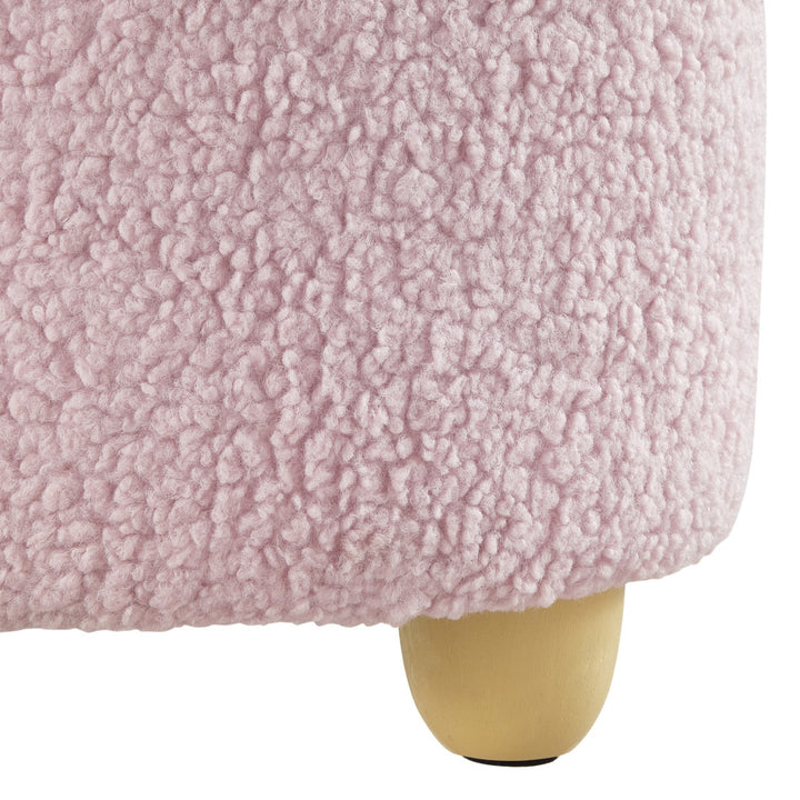 25" Pink Sherpa And Brown Specialty Ottoman