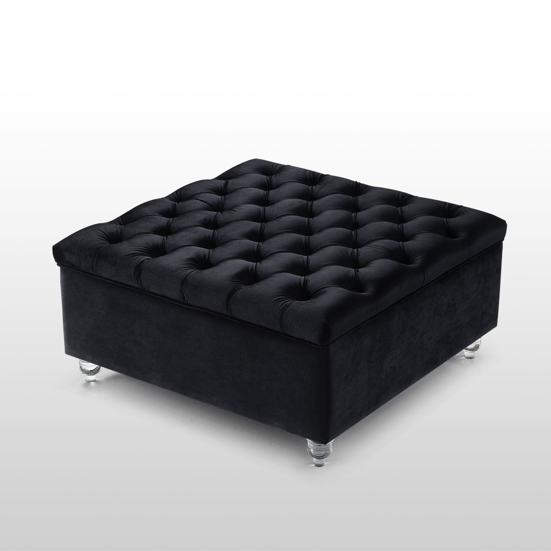 36" Black Velvet And Clear Tufted Storage