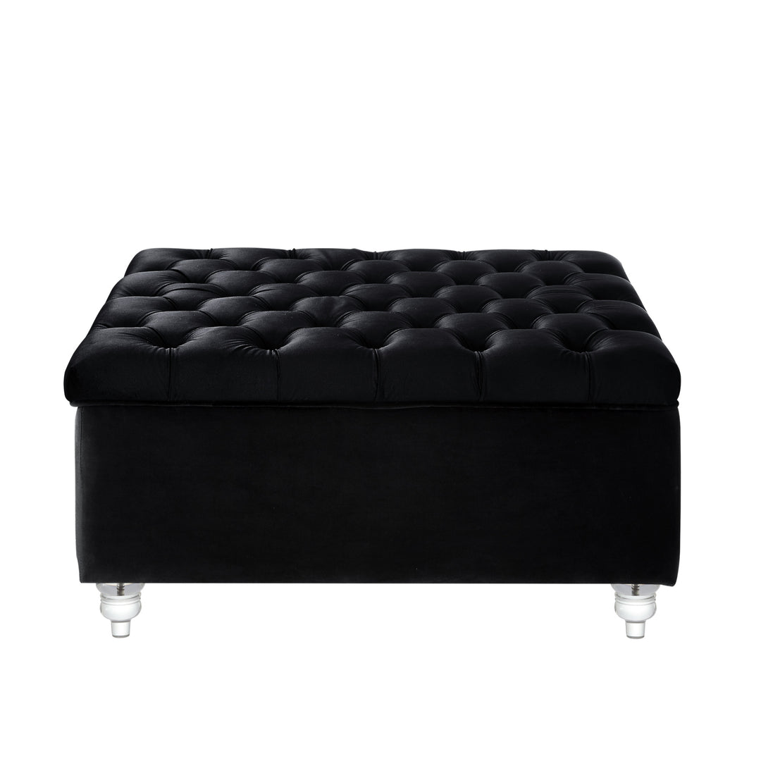 36" Black Velvet And Clear Tufted Storage