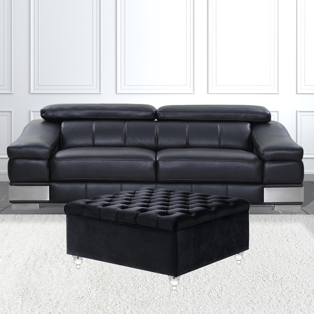 36" Black Velvet And Clear Tufted Storage