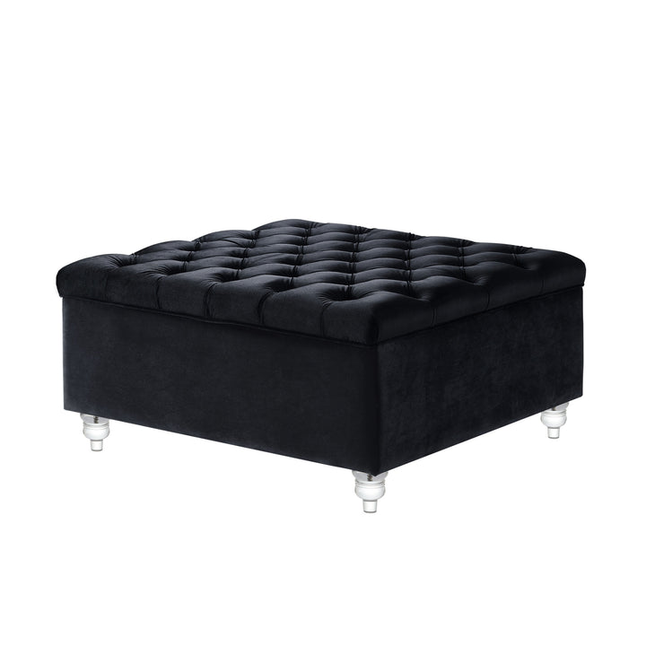 36" Black Velvet And Clear Tufted Storage