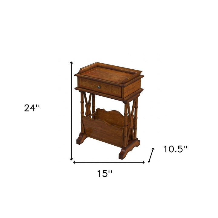 24" Brown Solid And Manufactured Wood Rectangular End Table With Drawer