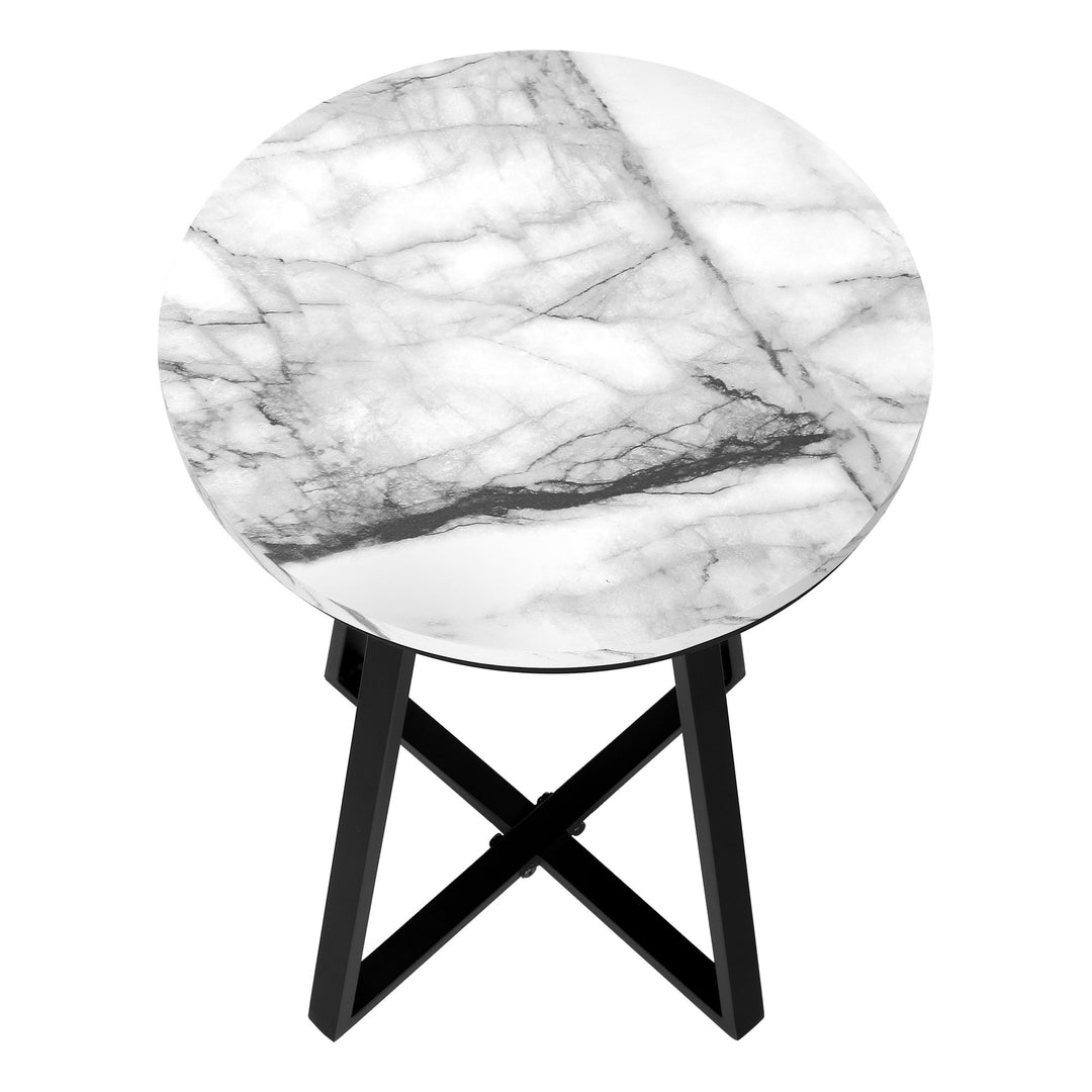 22" Black And White Faux Marble Round End Table