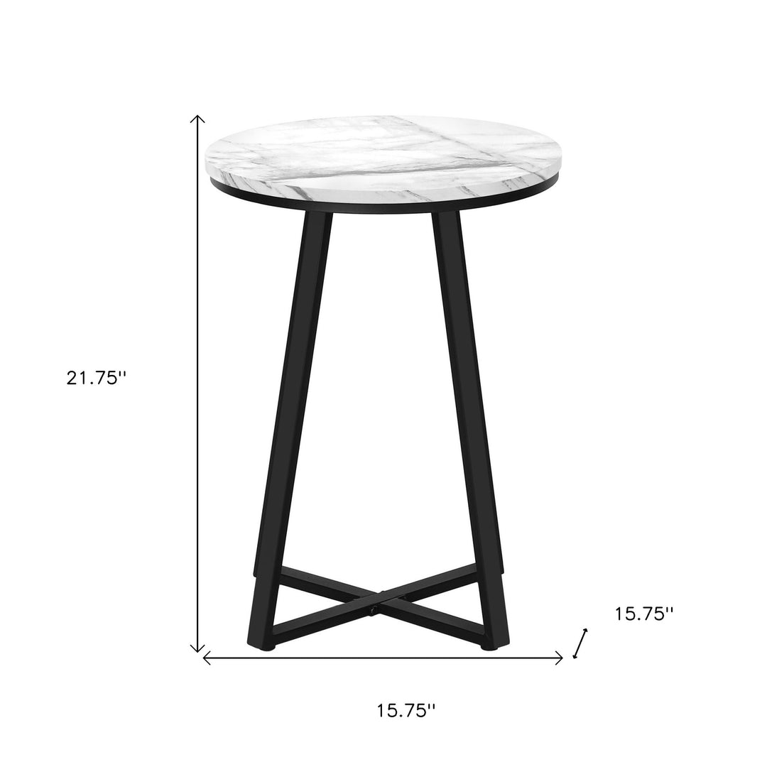 22" Black And White Faux Marble Round End Table