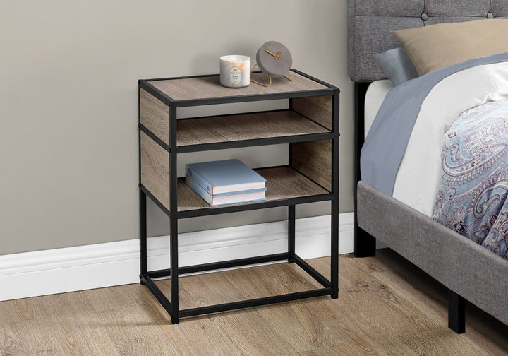 22" Black And Dark Taupe End Table With Two Shelves