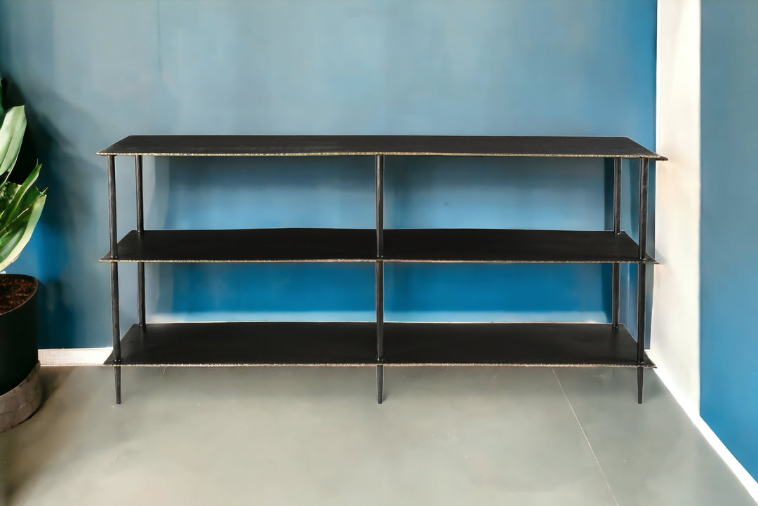 48" Gray Iron Floor Shelf Console Table With Storage