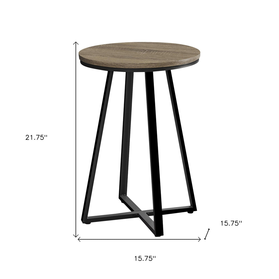 22" Black And Dark Taupe Round End Table