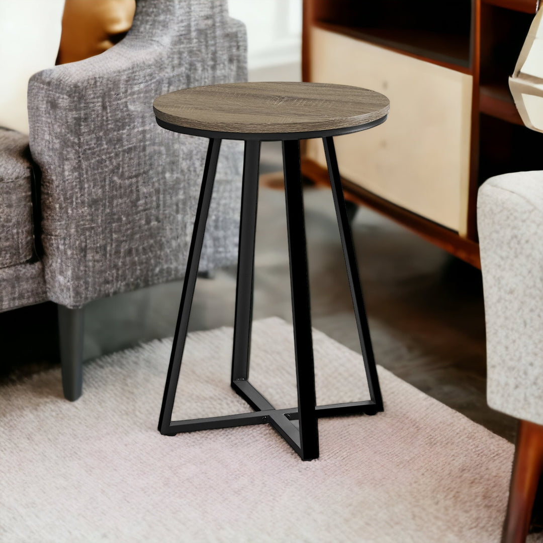 22" Black And Dark Taupe Round End Table