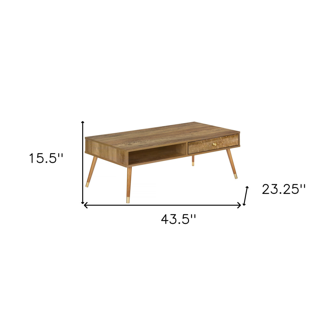 44" Walnut Rectangular Coffee Table With Drawer And Shelf