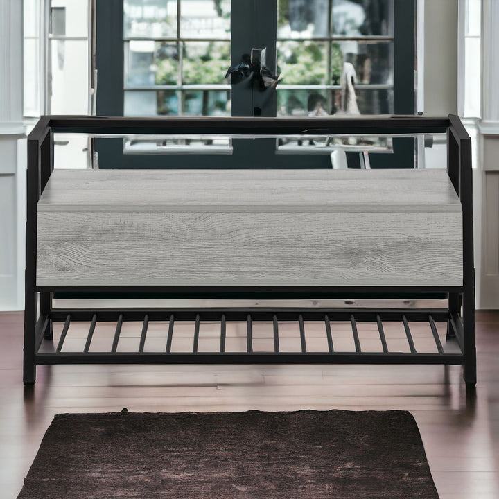 42" Gray And Black Bench With Flip top