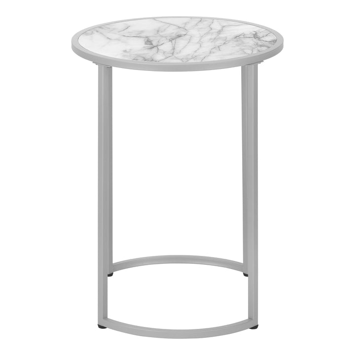 24" Silver And White Faux Marble Round End Table