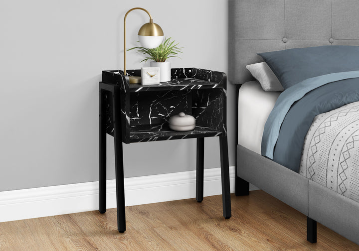 23" Black Faux Marble End Table With Shelf