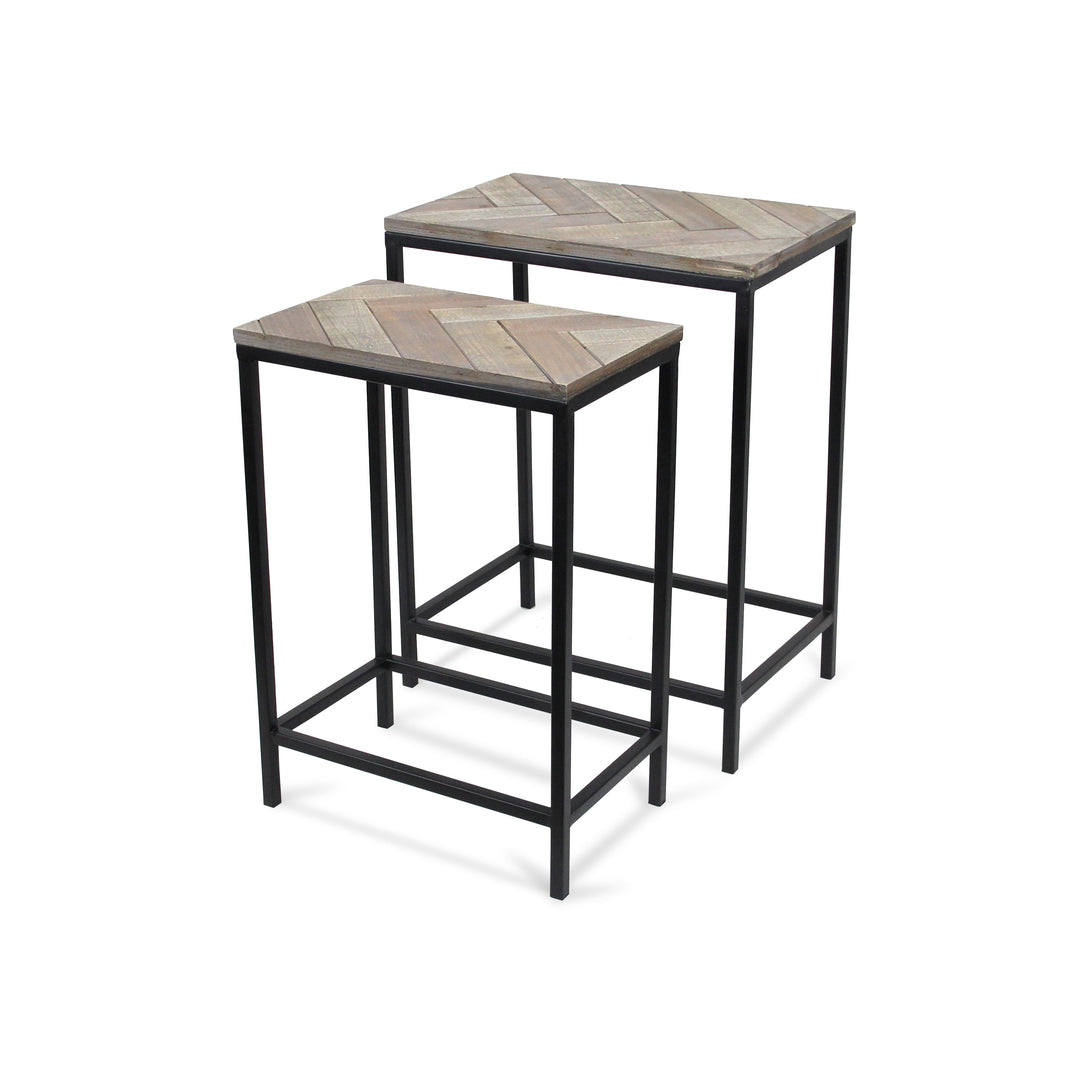 Set Of Two 24" Black And Brown Solid Wood And Steel Nested Tables