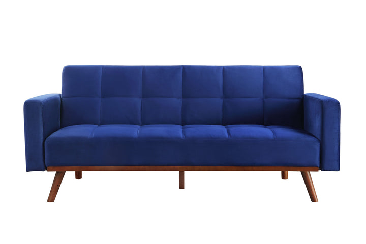 76" Blue Velvet And NAtural Sleeper Sofa