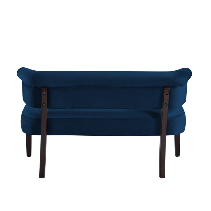 48" Navy Blue And Black Upholstered Velvet Bench