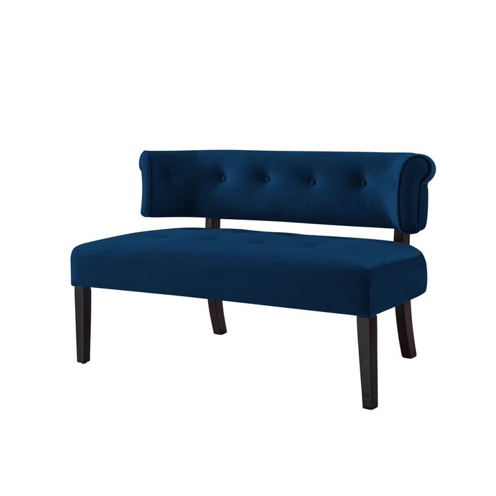 48" Navy Blue And Black Upholstered Velvet Bench