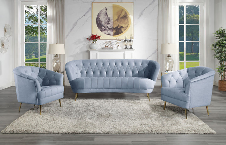 84" Light Gray Velvet And Gold Sofa