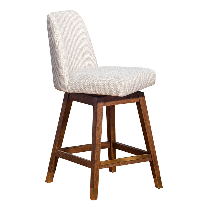 26" Beige And Brown Solid Wood Swivel Bar Chair