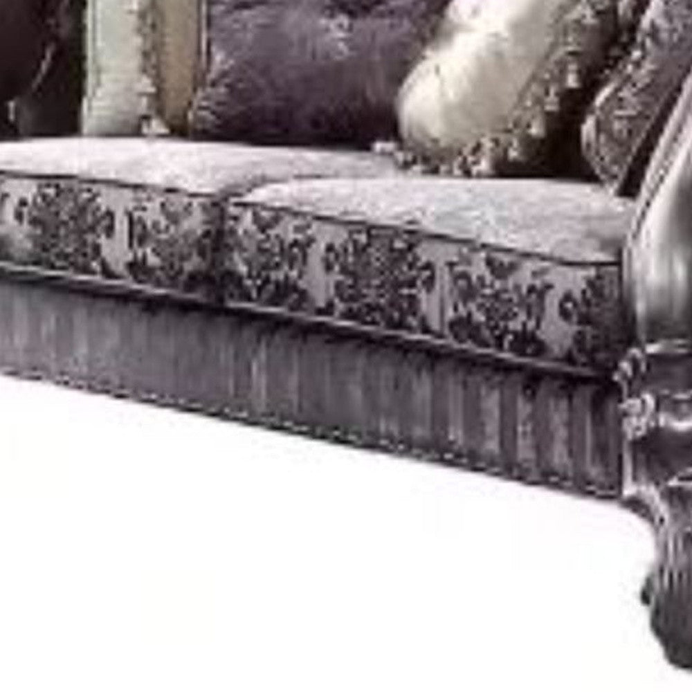 76" Purple And Platinum Velvet Loveseat and Toss Pillows