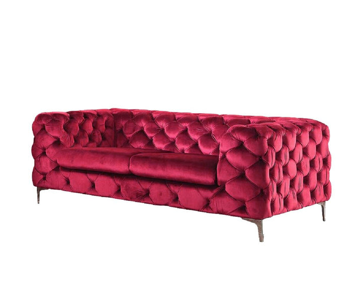 75" Red And Silver Velvet Loveseat