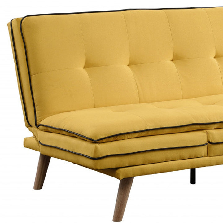 72" Yellow Linen And Brown Sofa