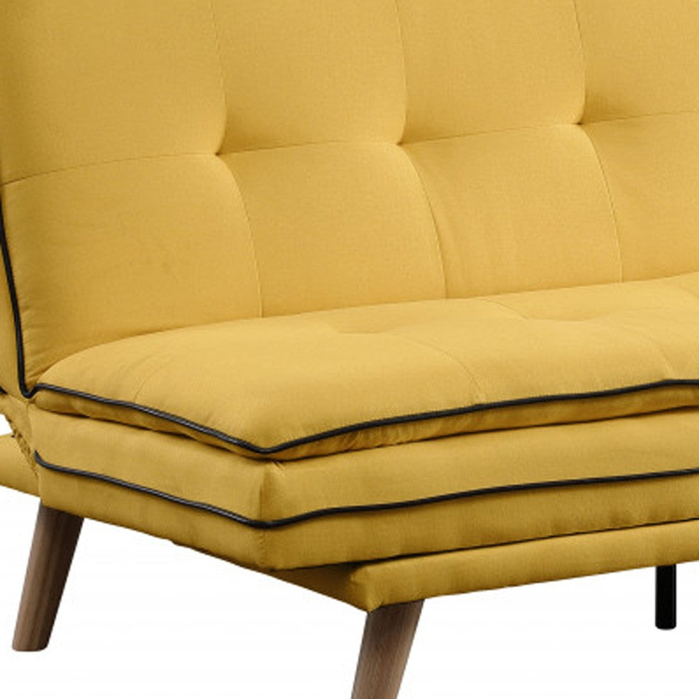 72" Yellow Linen And Brown Sofa