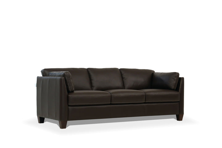 81" Chocolate Leather And Black Sofa