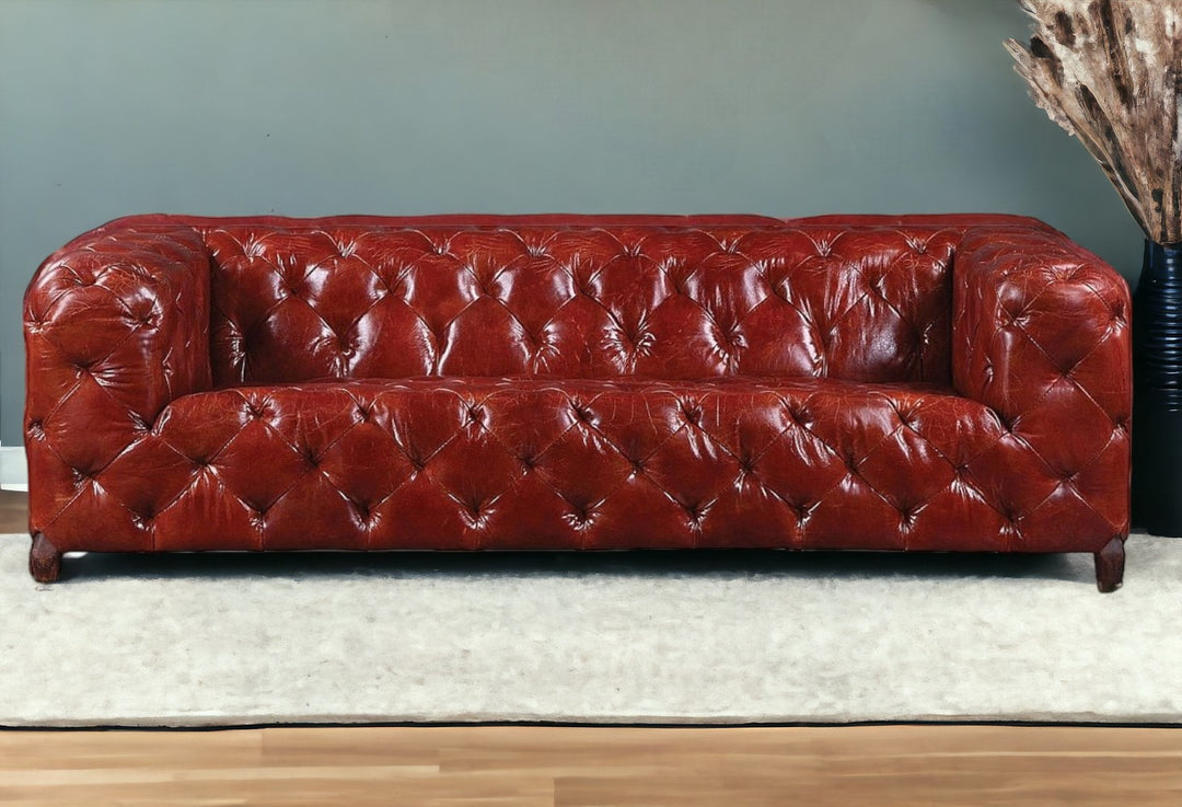 85" Merlot Top Grain Leather And Black Sofa