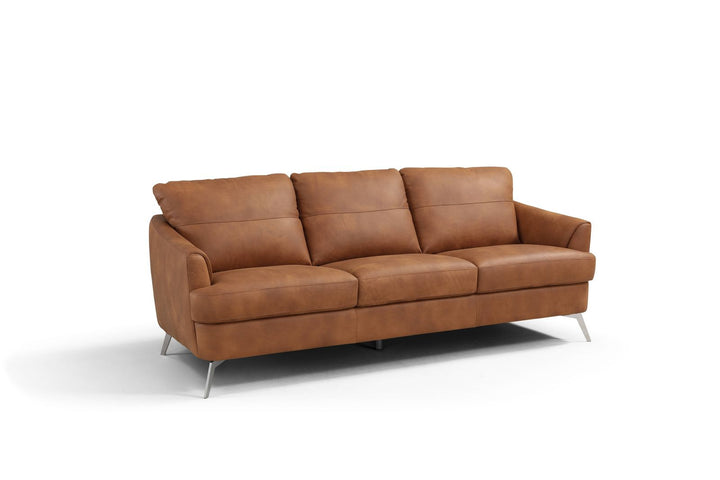 81" Camel Leather And Black Sofa