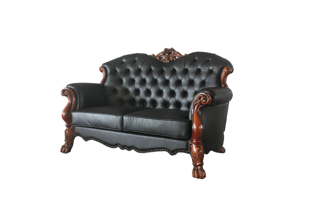 71" Black And Brown Faux Leather Loveseat and Toss Pillows