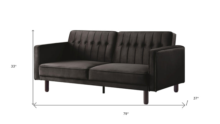 79" Brown Velvet And Black Sleeper Sofa