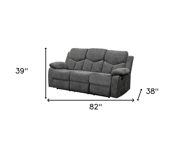 82" Gray And Black Chenille Reclining Sofa