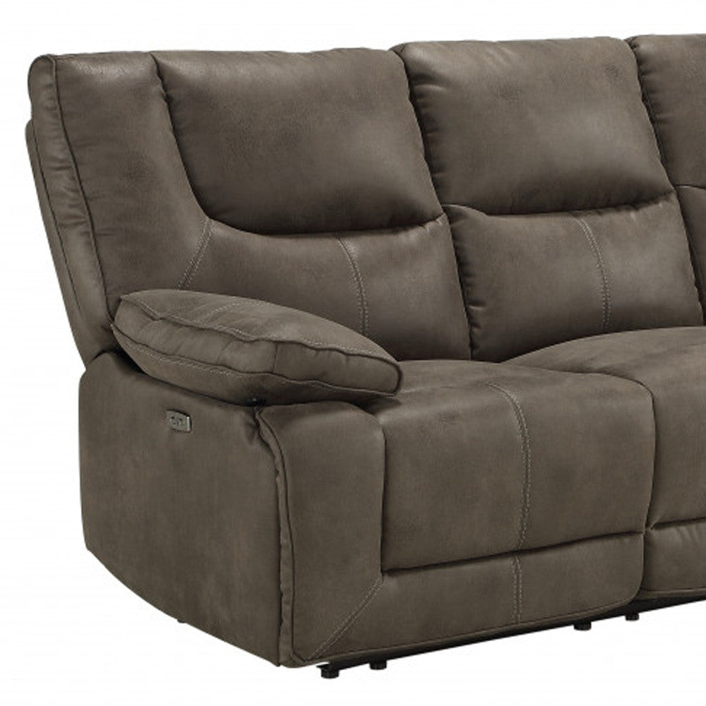 87" Gray And Black Faux Leather Reclining USB Sofa