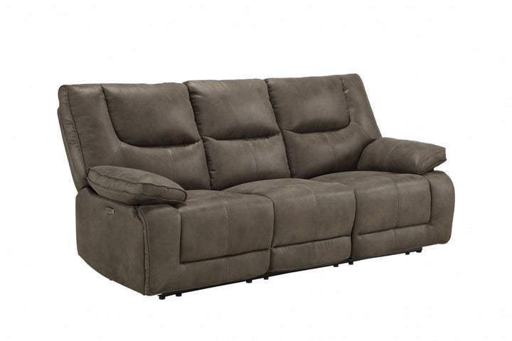 87" Gray And Black Faux Leather Reclining USB Sofa