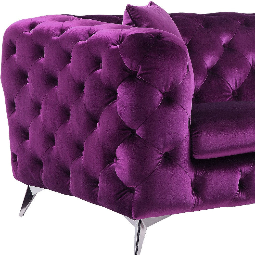 72" Purple And Silver Velvet Loveseat