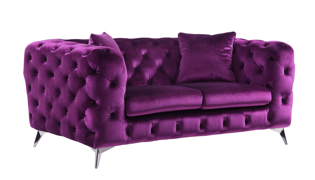 72" Purple And Silver Velvet Loveseat