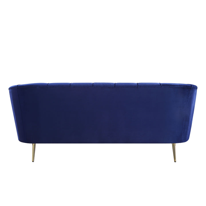 78" Blue Velvet And Gold Sofa