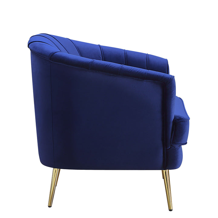 78" Blue Velvet And Gold Sofa