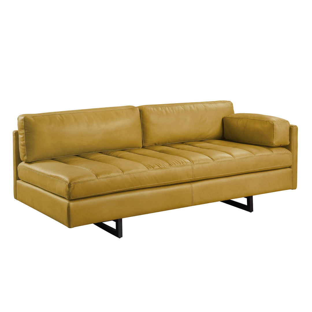 74" Turmeric Top Grain Leather And Black Sofa