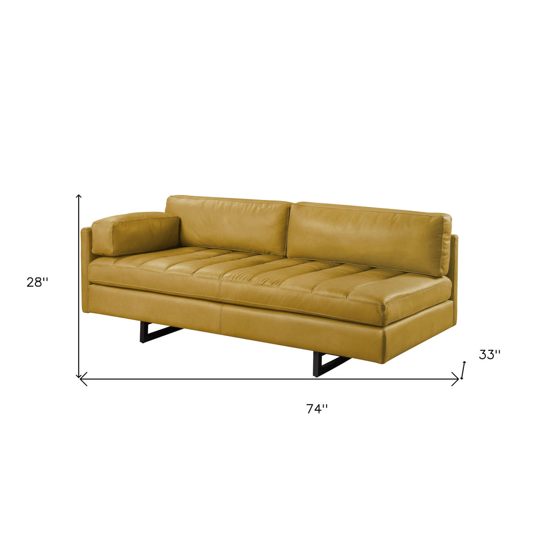 74" Turmeric Top Grain Leather And Black Sofa