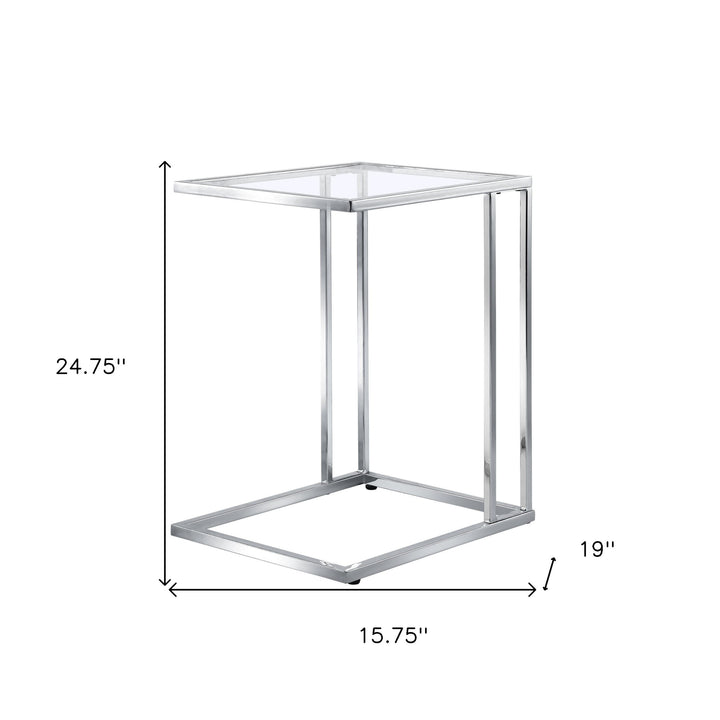 25" Chrome And Clear Glass Square End Table